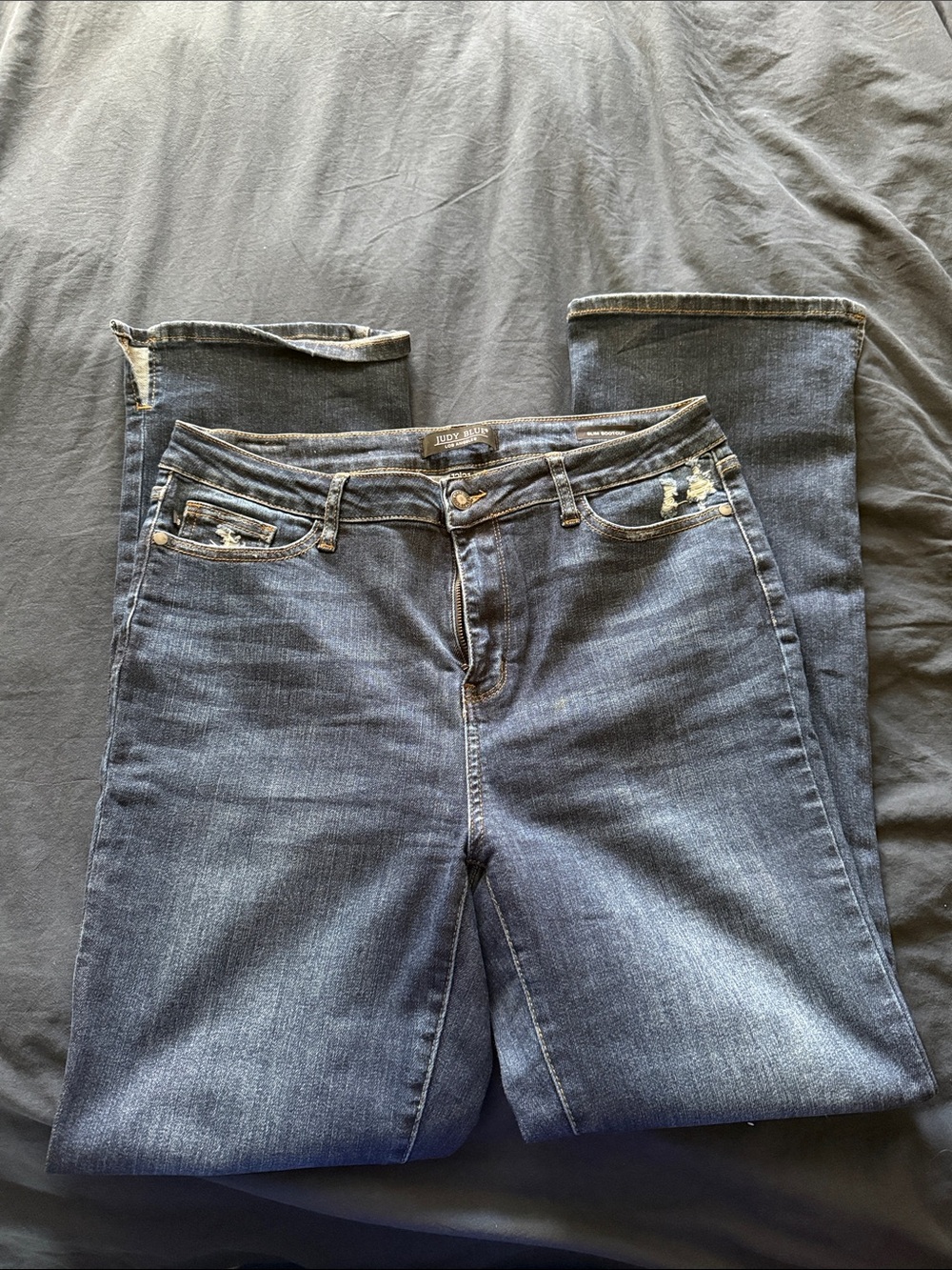 Judy Blue Dark Blue Slim Bootcut Jeans with Light Distressing